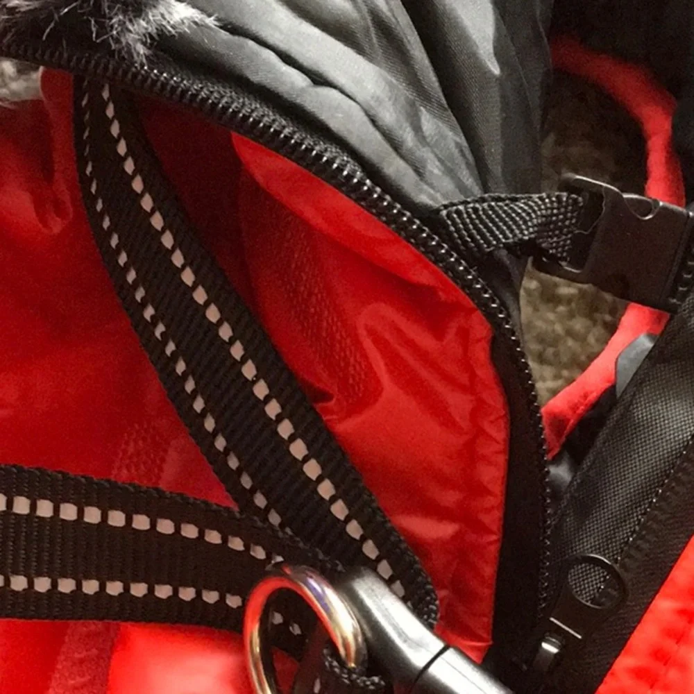NEW Red Puffer Dog Jacket with Black Trim XL
